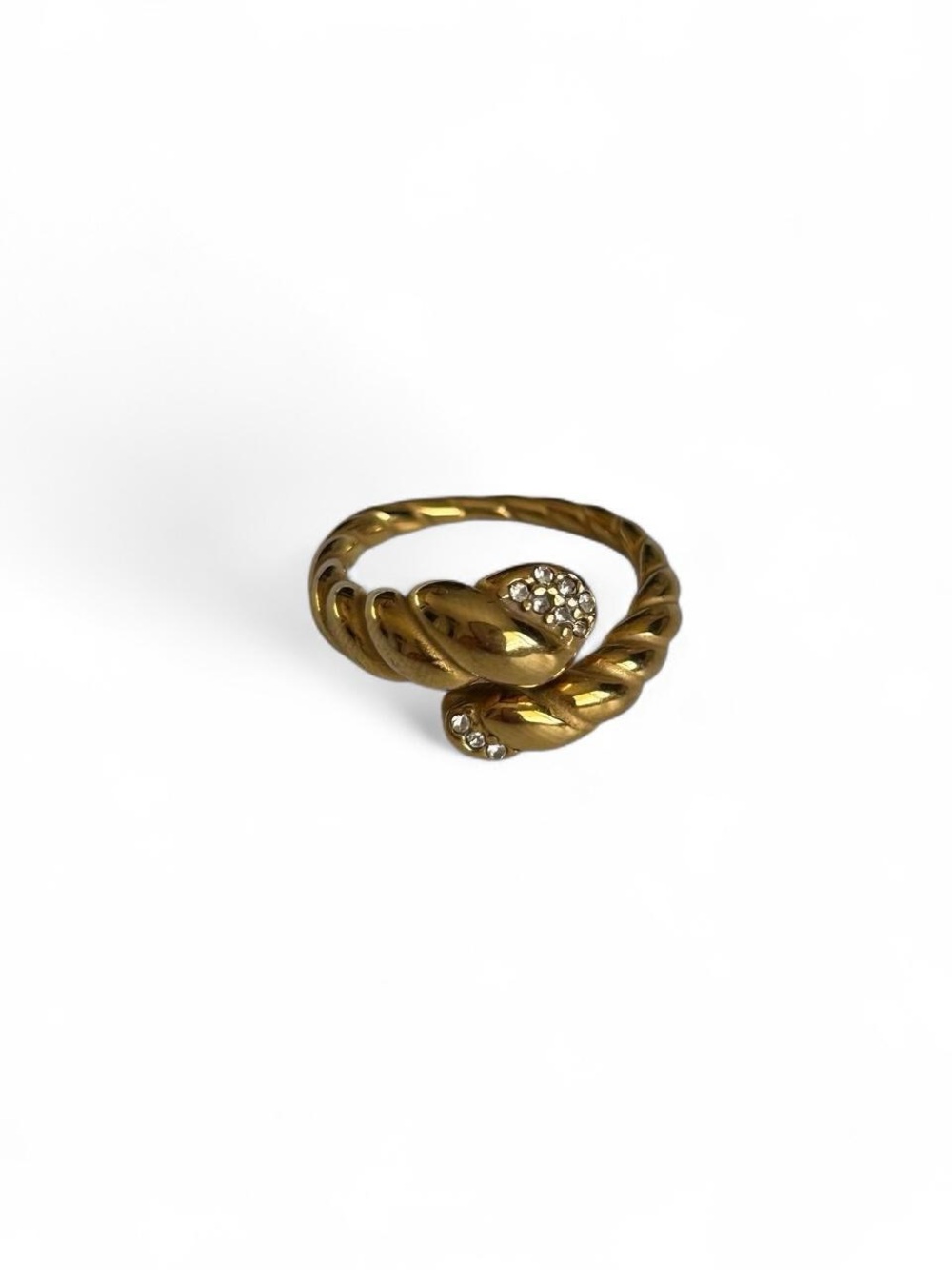 Gold-Tone Twisted Knot Ring with Crystal Pavé